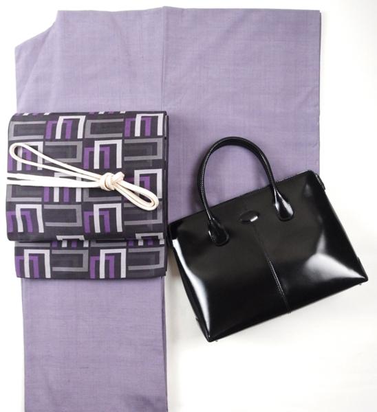 千成堂★極美品/仕付け 結城紬 藤色紫の優美な袷着物 特選色無地