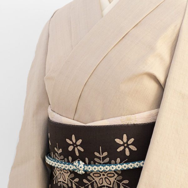 本場結城紬着尺としょうざん別注一珍染めと生紬の名古屋帯のコーディネート
