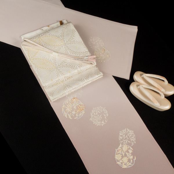 河合美術織物 袋帯 菊七宝 白