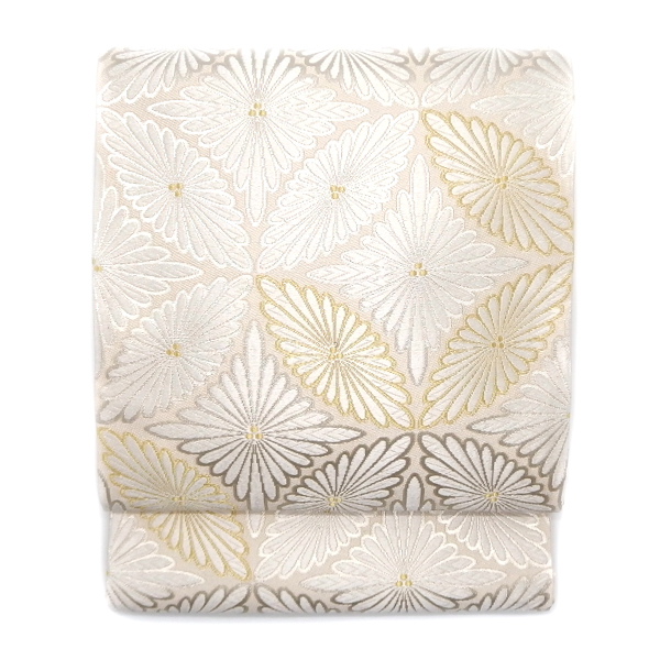 河合美術織物 袋帯 菊七宝 白