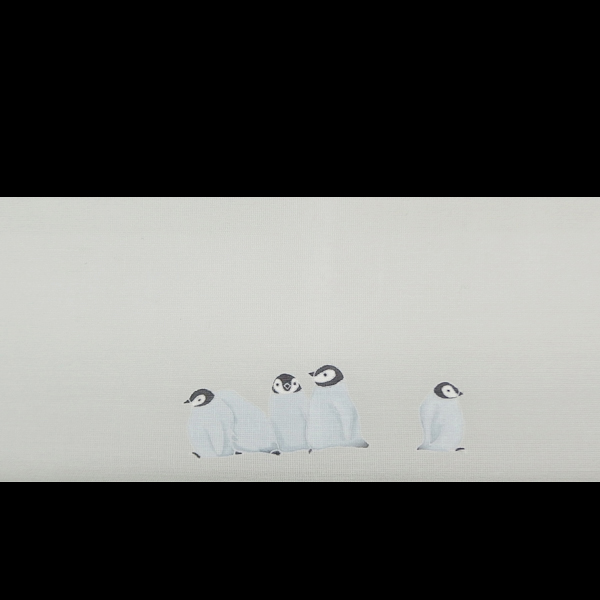 水橋さおり 「ペンギン」 九寸名古屋帯 染め帯 ミント系の薄灰色 夏帯