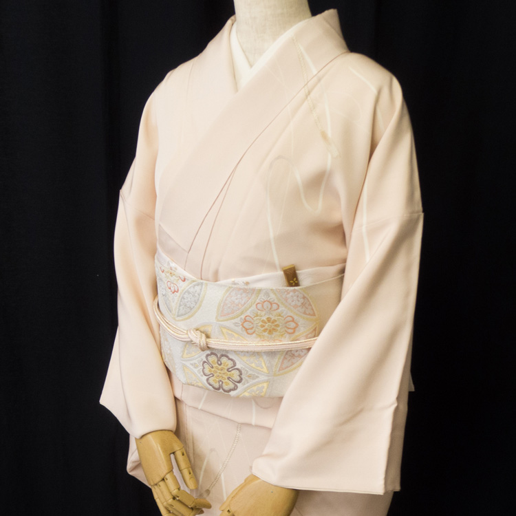 志都香(しづか)「七宝繋華文」 袋帯 縒金綴 銀地 朱 藤 銀糸 金糸西陣織