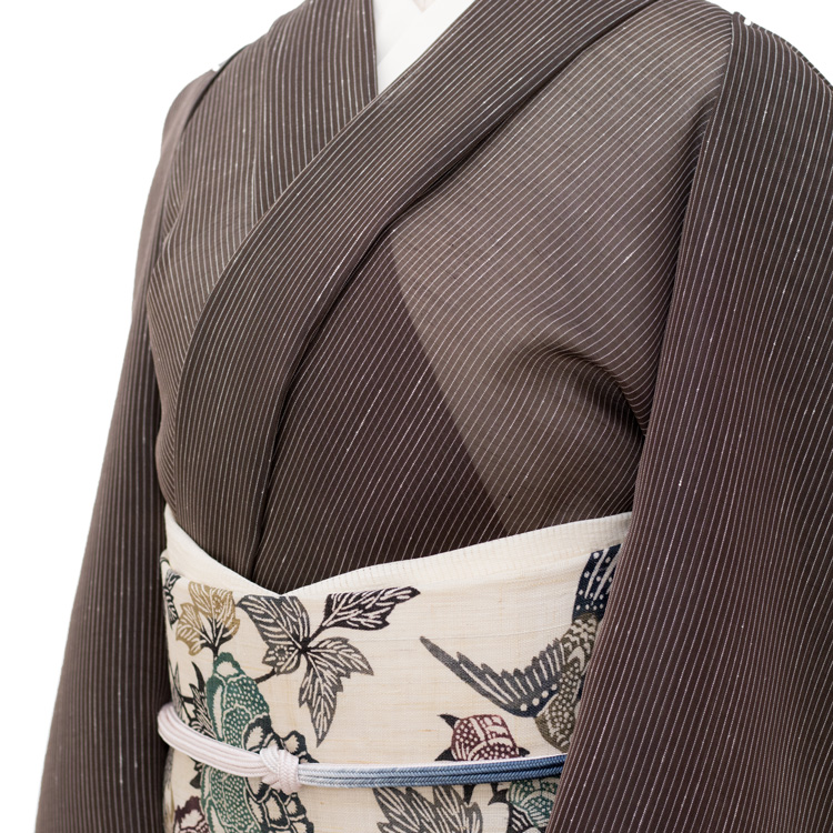 星野織物 「麻駒上布 着尺 広幅」 黒茶色に白の縞