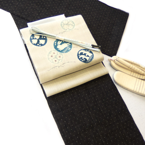 織田工房　小千谷縮（本麻・オーガニックラミー糸） 着尺 / 蚊絣 鉄黒 (ブラック)