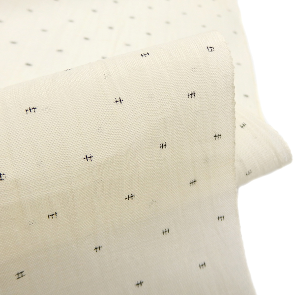 織田工房 小千谷縮（本麻・オーガニックラミー糸） 着尺 / 蚊絣 鳥の子色 (クリーム)