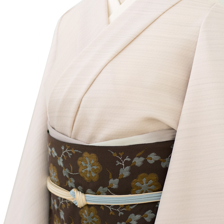 工芸帯地 洛風林「トルコ小花文」九寸名古屋帯と松寿苑の絓引き小紋コーディネート