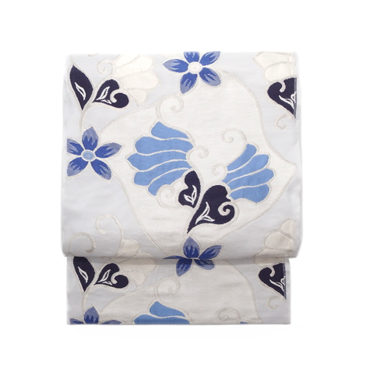 洛風林 「マグノリアの花」 膨れ織 九寸名古屋帯 月白色