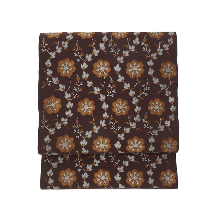 洛風林 「トルコ小花文」 ふくれ織 九寸名古屋帯 焦茶