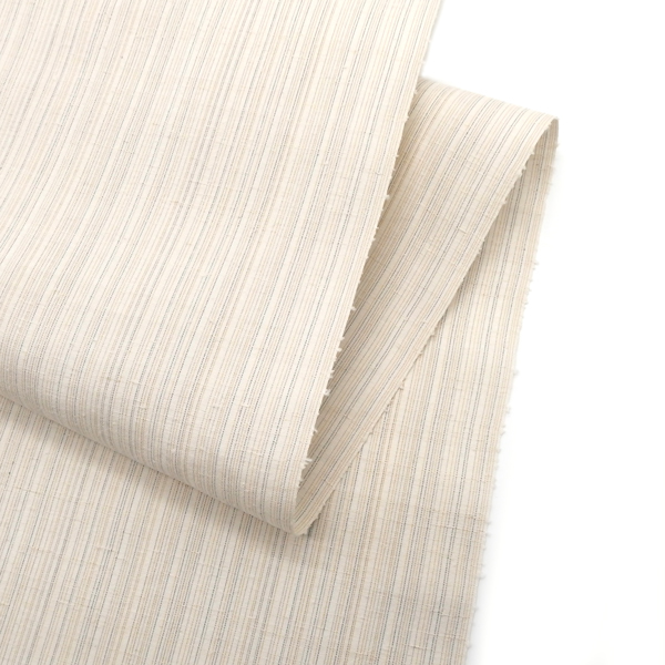 横山俊一郎 三才山紬 着尺 白よごしに薄藍や薄茶の縞