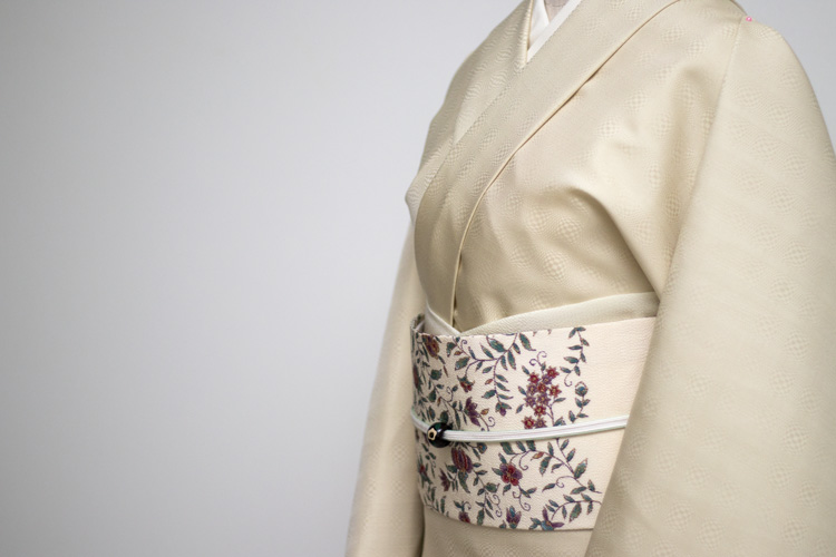 ヴィンテージ期 大浦紫山の更紗名古屋帯と白鷹織の着尺のコーディネート
