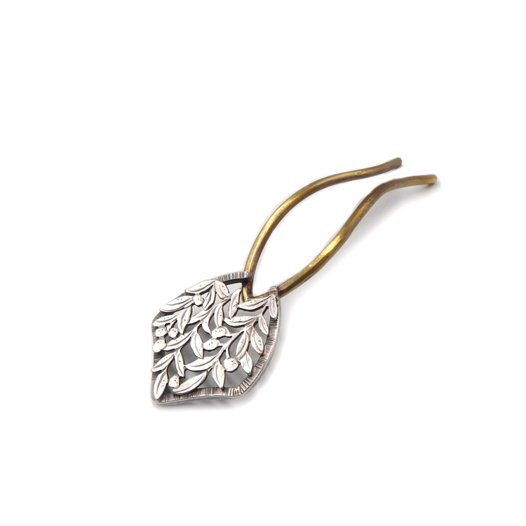 桑山明美(aei) 簪/かんざし 「編みかけの花冠」 SV(シルバー) ×brass(真鍮)