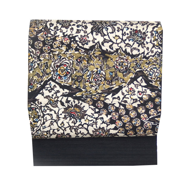 越後型染」野生の絹 九寸名古屋帯 染め帯 型染め 黒