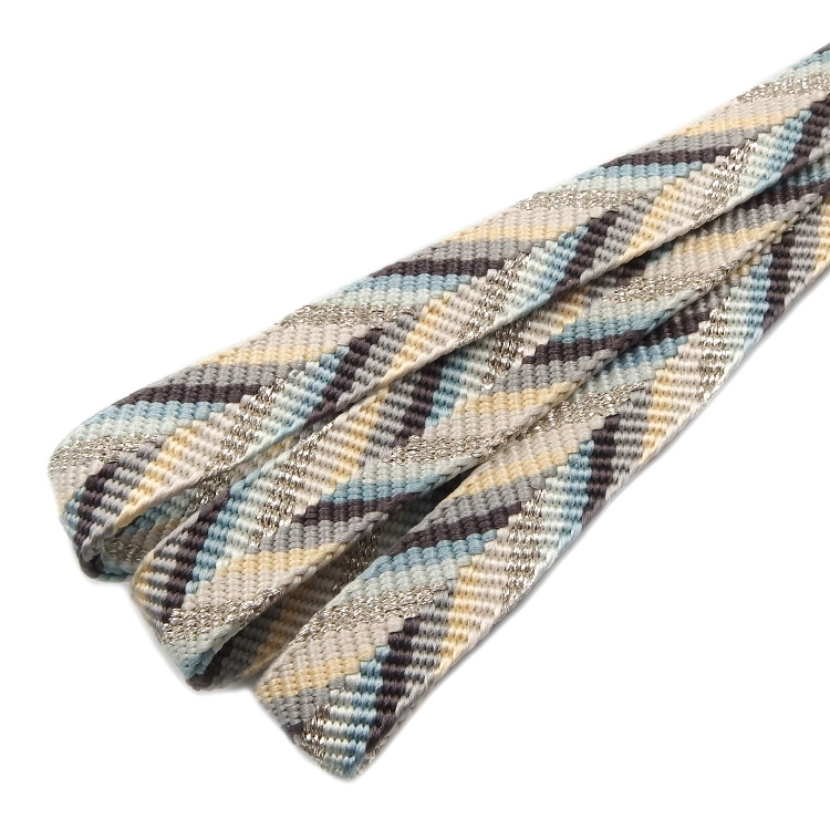 和小物さくら 帯締め 笹波組矢羽根 白藍と鳥の子色と白鼠と銀糸 切り房