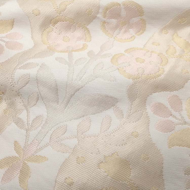 洛風林 「リヨンの花」 膨れ織 九寸名古屋帯 白